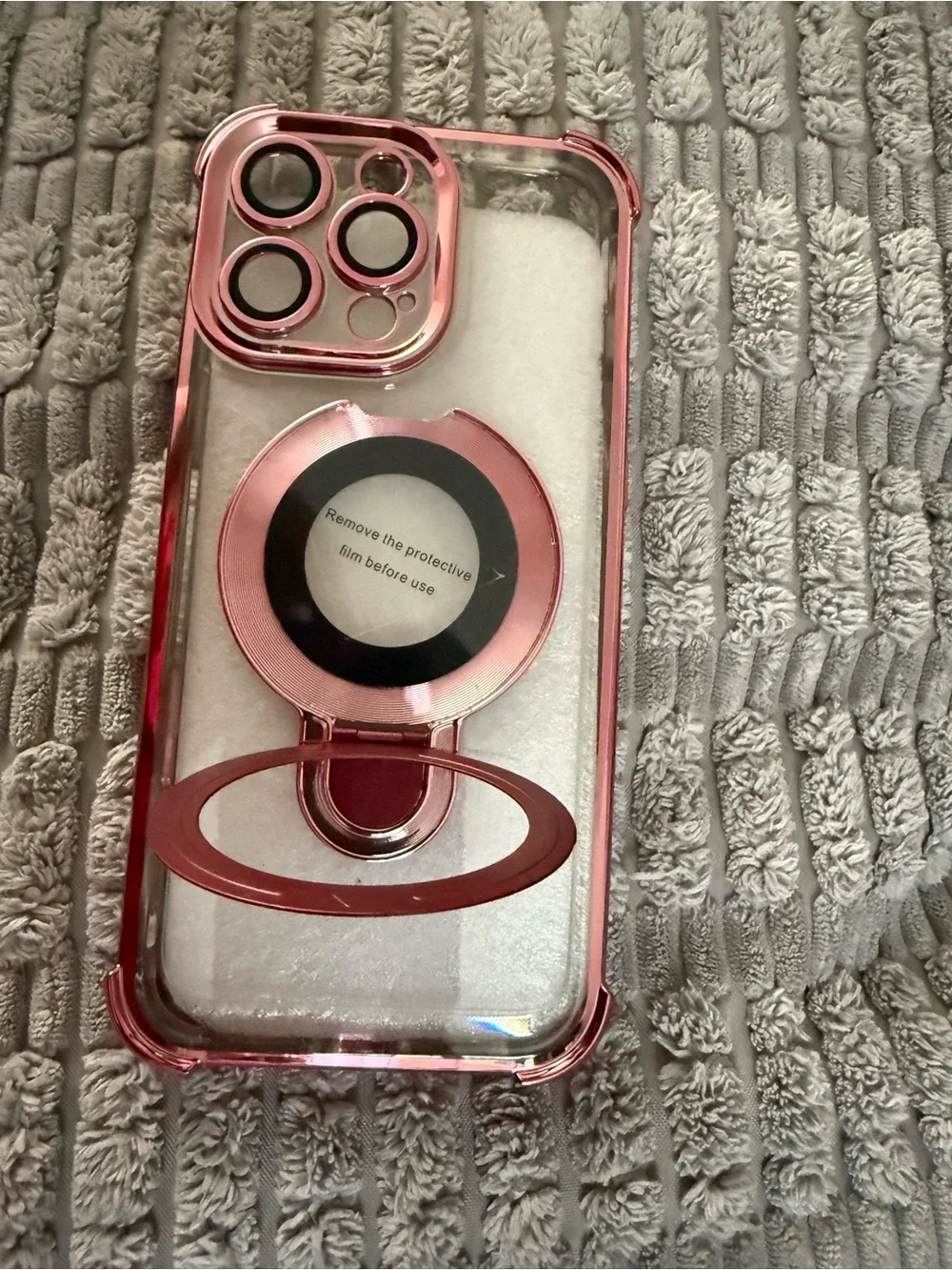 Pink Magnetic Ring Kickstand Case for iPhone 16 Pro Max